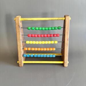 Vintage Sandberg Wooden Abacus – Math Counting Toy – Colorful Beads – USA Made
